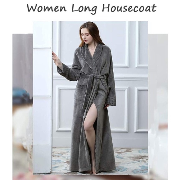 Long Bath Robe Plush Soft Fleece Bathrobes - Picture 3 of 6